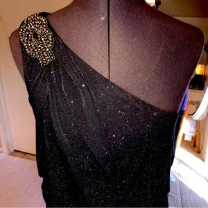 Xscape Sparkling Charcoal One Shoulder Evening Gown.